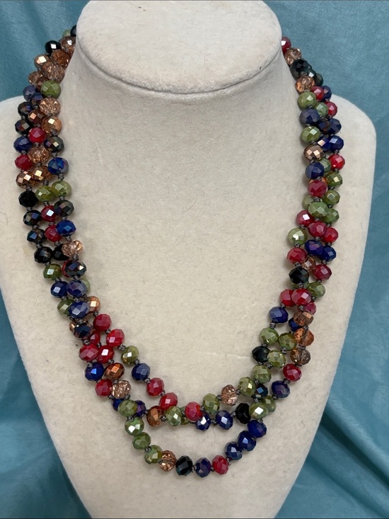 Jewelry - Multicolor Faceted Glass Beaded Long Single Strand Necklace - Women Jewelry